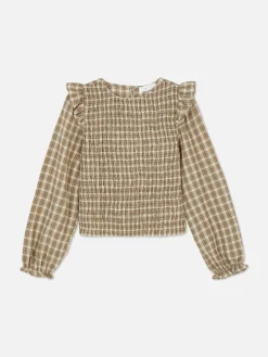 Blusa Manga Comprida Xadrez Franzida