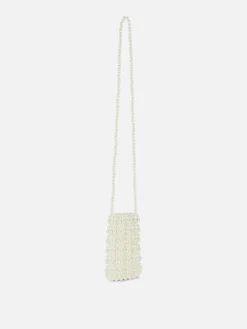 Bolsa Suporte Telemóvel Imitação Pérolas