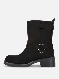 Botas Estilo Motard Imitação Camurça