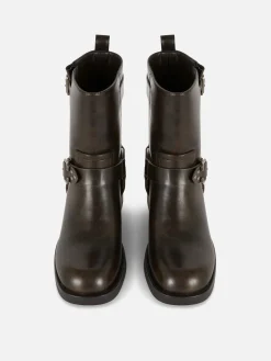 Botas Estilo Motard Imitação Pele