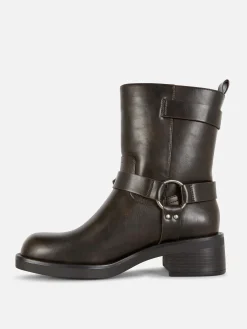 Botas Estilo Motard Imitação Pele