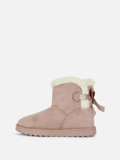 Botas Forro Pelúcia Laço Atrás