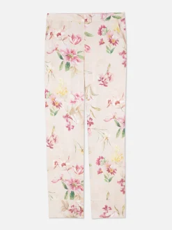 Calças Pijama Perna Direita Cetim Padrão Floral