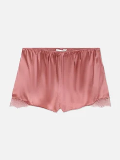 Calções Pijama Mistura Seda Rebordo Rendado