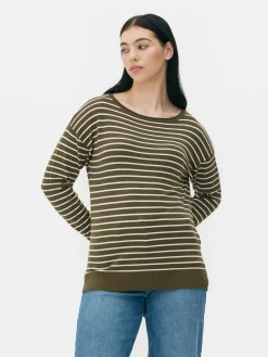 Camisola Malha Fina Decote Barco Riscas