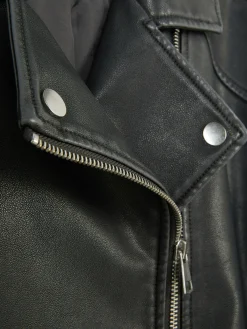 Casaco Estilo Motard Imitação Pele Desgastado