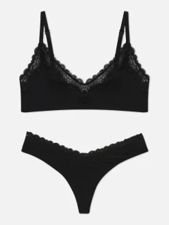Conjunto Sutiã Não Almofadado/tanga Rebordo Renda