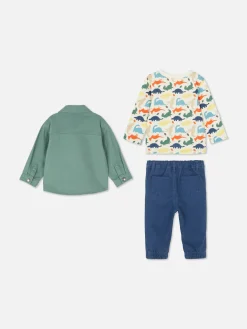 Conjunto T-shirt Dinossauro, Calças Chino E Casaco Camiseiro