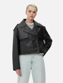 Gabardina Curta Imitação Pele