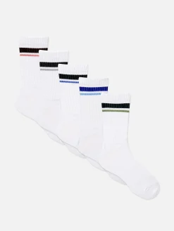 Pack 5 Pares Meias Caneladas Cano Médio Detalhe Riscas
