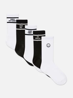 Pack 5 Pares Meias Cano Médio Slogan