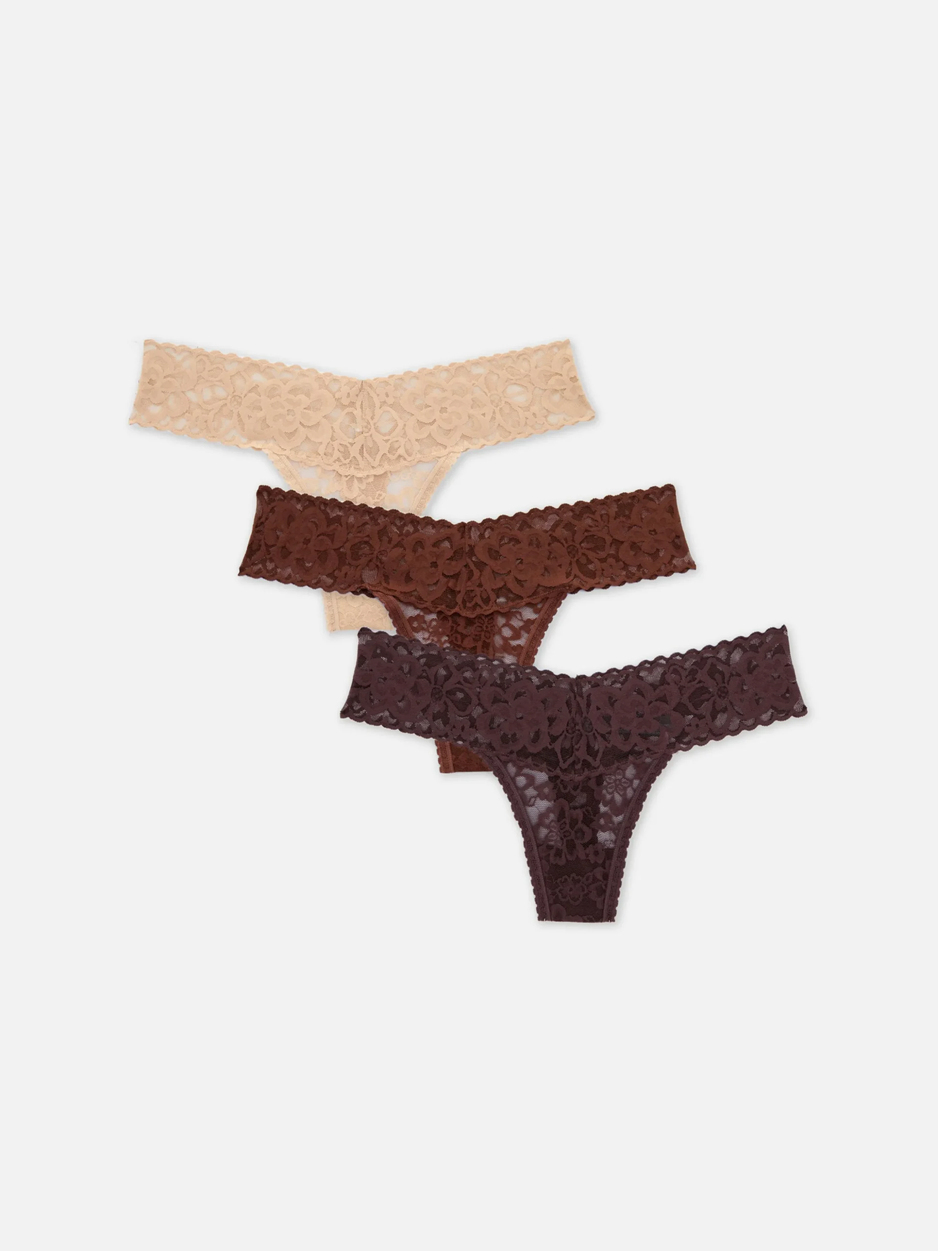 Pack 3 Tangas Renda Padrão Floral Tonais