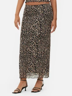 Saia Midi Coordenada Sobreposição Malha Padrão Leopardo