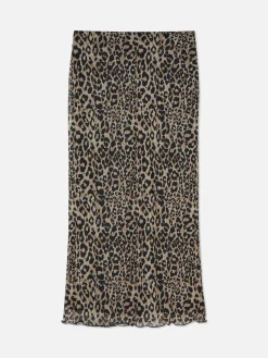 Saia Midi Coordenada Sobreposição Malha Padrão Leopardo