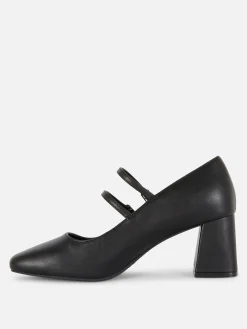 Sapatos Salto Mary Jane Imitação Pele