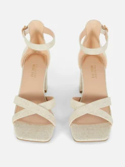 Sapatos Tacão Tiras Tecido Modelo Largo