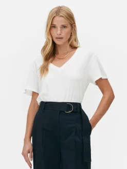 T-shirt Mistura Algodão Decote V