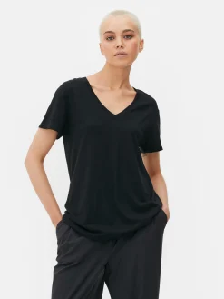 T-shirt Mistura Algodão Decote V