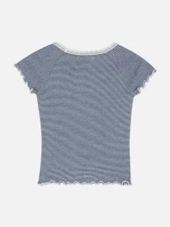 T-shirt Riscas Rebordo Renda