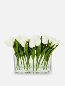 Tulipas Artificiais Jarra Vidro Retangular