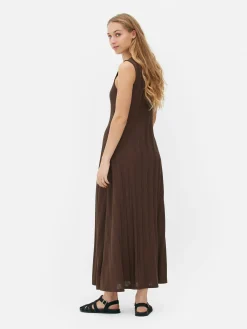 Vestido Comprido S/ Mangas Texturado Riscas