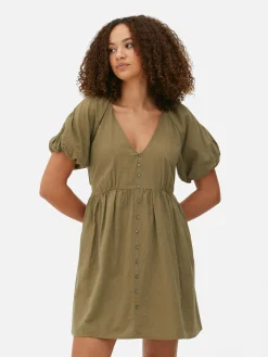 Vestido Franzido Manga Balão Decote V