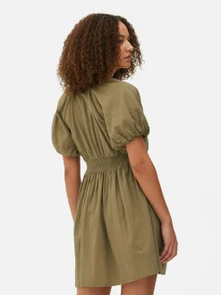 Vestido Franzido Manga Balão Decote V