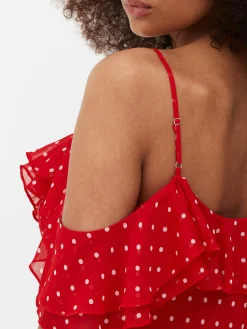Vestido Midi Folhos Bolinhas