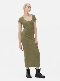 Vestido Midi Gola Redonda Canelado