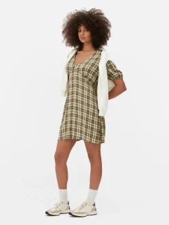 Vestido Mini Decote V Padrão Xadrez