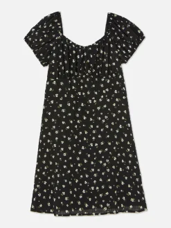 Vestido Tecido Franzido Padrão Floral