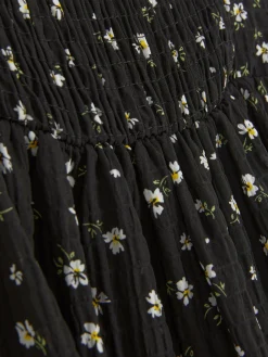 Vestido Tecido Franzido Padrão Floral